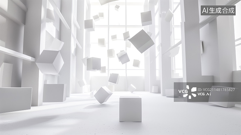 【AI数字艺术】空旷白色创意室内建筑3D渲染图片素材