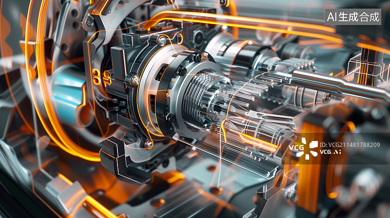 【AI数字艺术】现代强大的汽车发动机部分图片素材