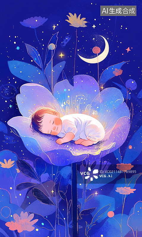 【AI数字艺术】海报插画设计背景素材婴儿睡在花朵中图片素材