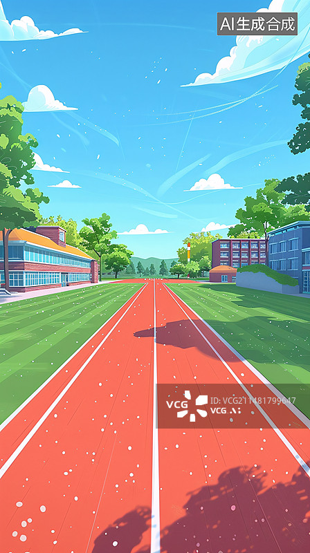 【AI数字艺术】开学季学校跑道背景图，校园操场跑道起跑线插画图片素材
