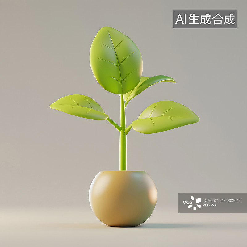 【AI数字艺术】3D绿叶盆栽图片素材