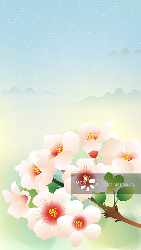 清明桐花矢量插画竖版图片素材