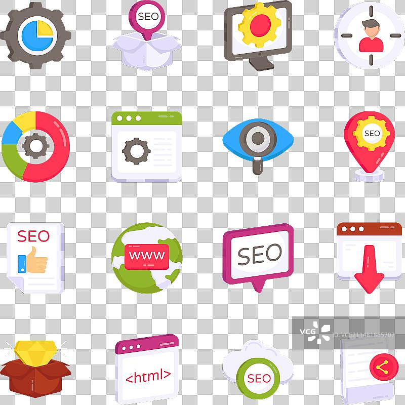 SEO和数据扁平图标素材图片素材