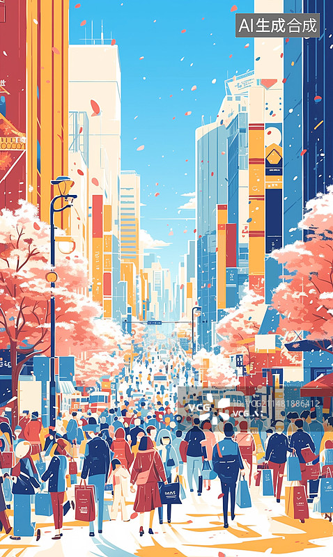 【AI数字艺术】城市商业街景观全景海报背景素材插画图片素材