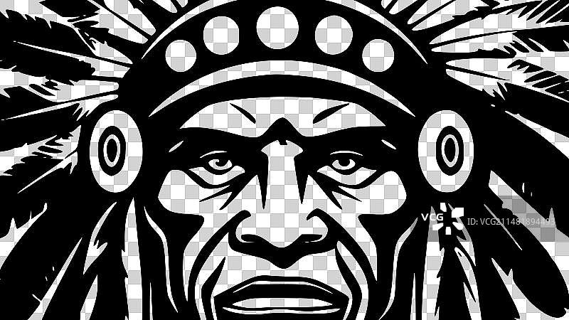 印第安酋长黑白隔离图标图片素材