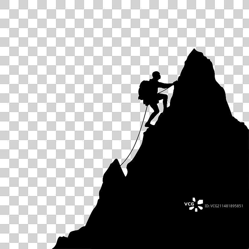 登山者攀登悬崖的黑色轮廓图片素材