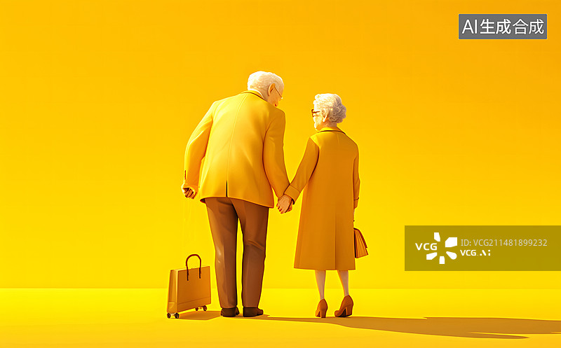 【AI数字艺术】相伴的老年夫妻背影图片素材