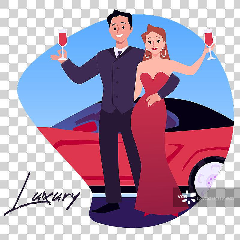 优雅富裕夫妇手持酒杯图片素材