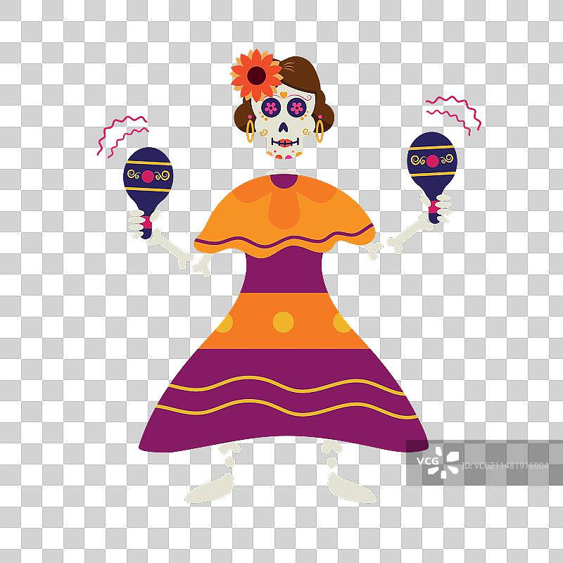 亡灵节女性骷髅与沙槌图片素材