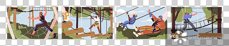 带滑索障碍赛道的绳索公园图片素材