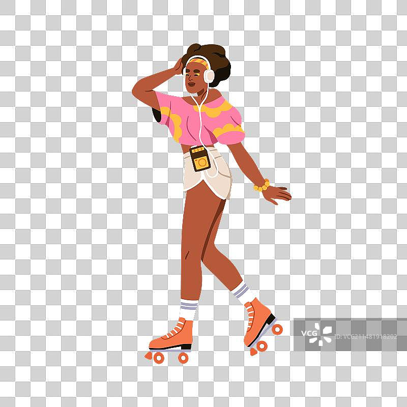 快乐的黑人女性滑旱冰图片素材