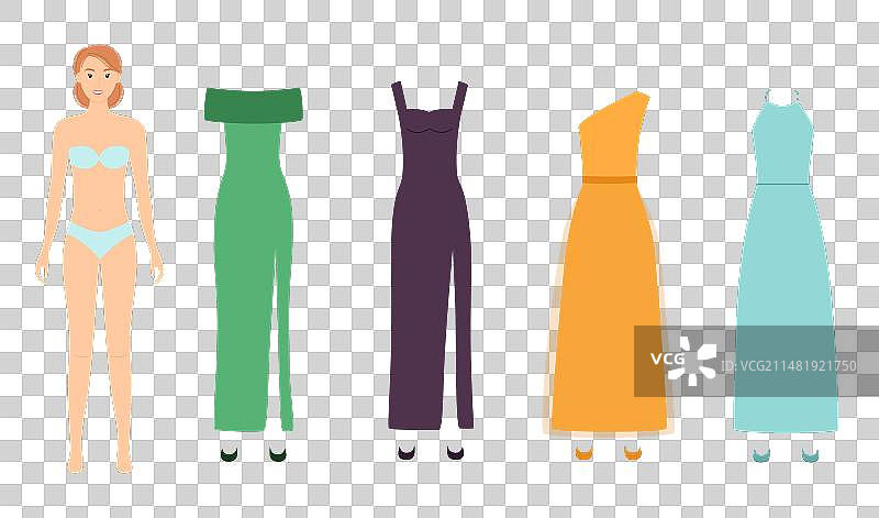 不同款式的纸娃娃时装图片素材