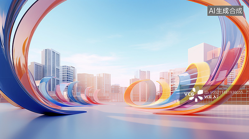 【AI数字艺术】活力城市科技感城市建筑地平线背景图片素材