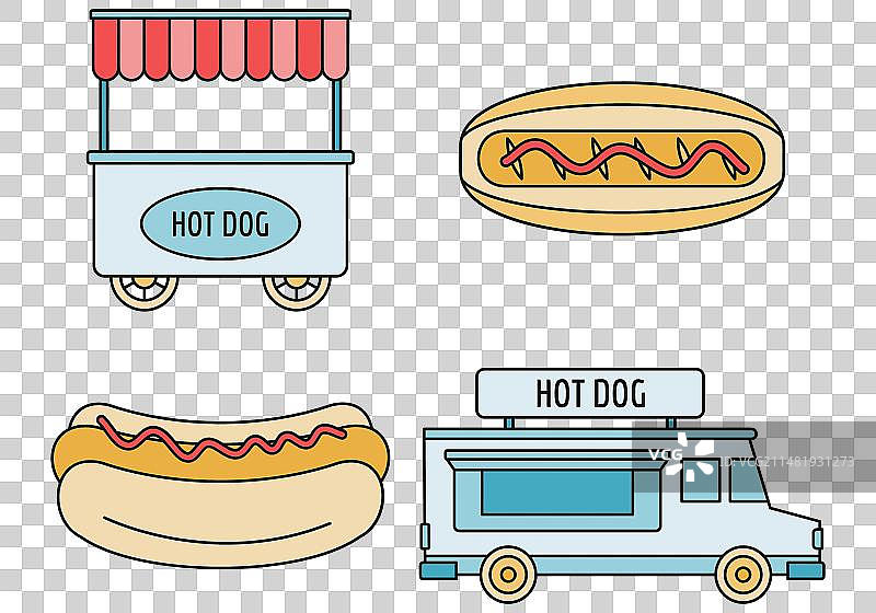 热狗店手推车图标颜色设置图片素材