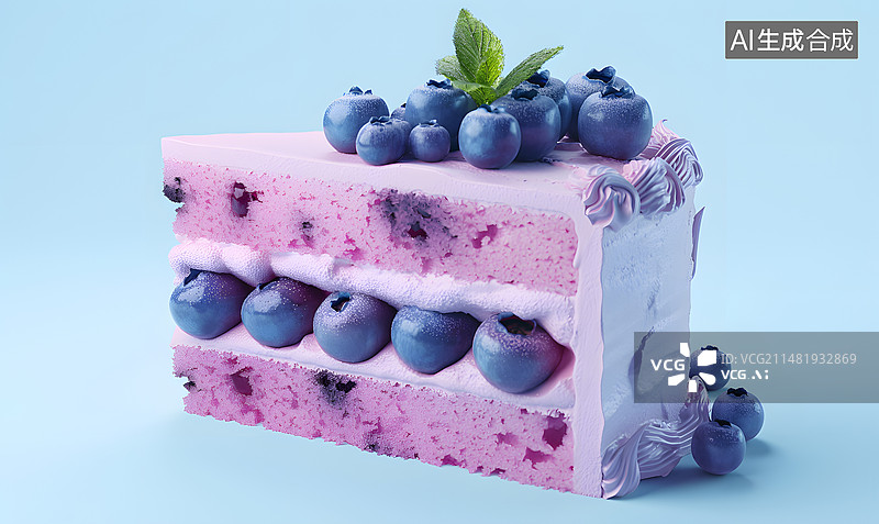 【AI数字艺术】一块蓝莓奶油蛋糕图片素材
