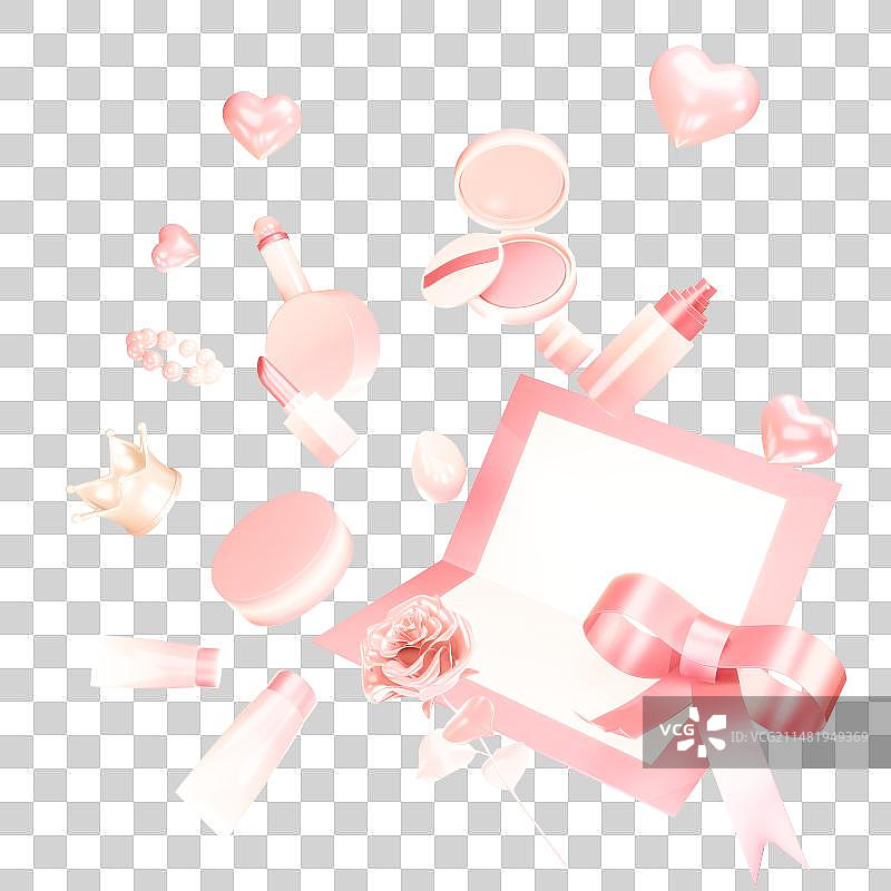 3d清新粉色女神节女生彩妆促销活动请柬组合元素图片素材