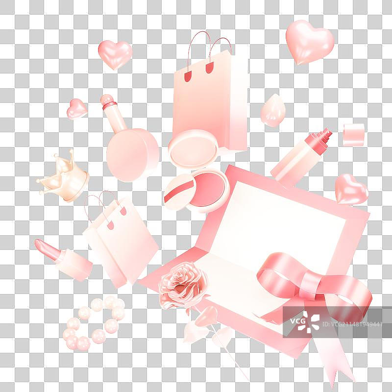 3d清新粉色女神节女生彩妆促销活动请柬组合元素图片素材