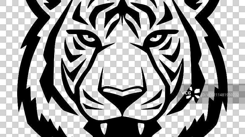 老虎-黑白相间的孤立图标图片素材