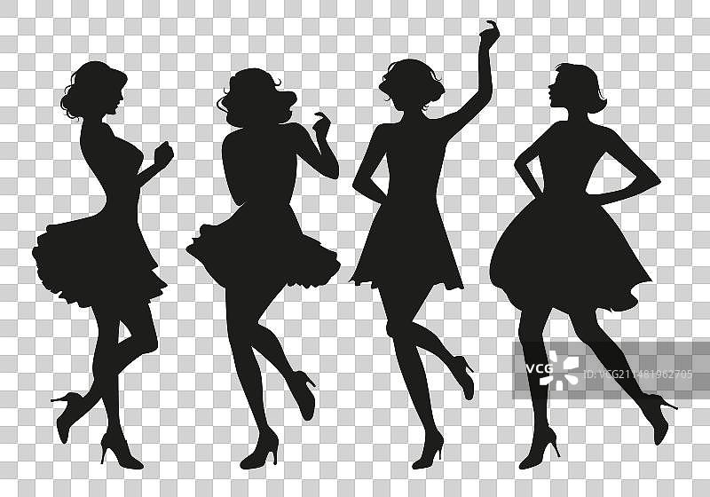 复古风格着装的女性轮廓剪影图片素材