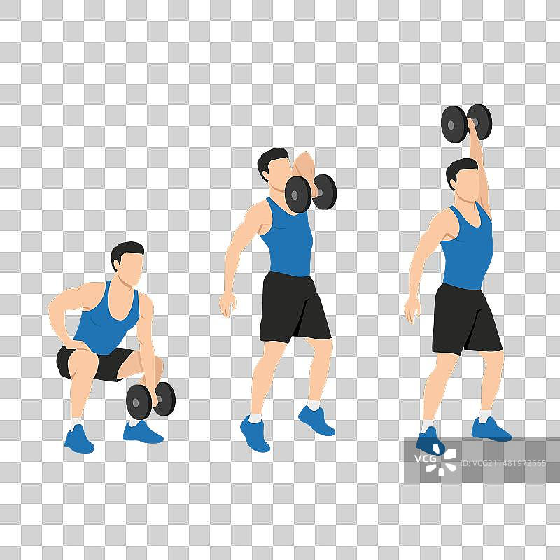 男人做单臂哑铃抓举运动图片素材