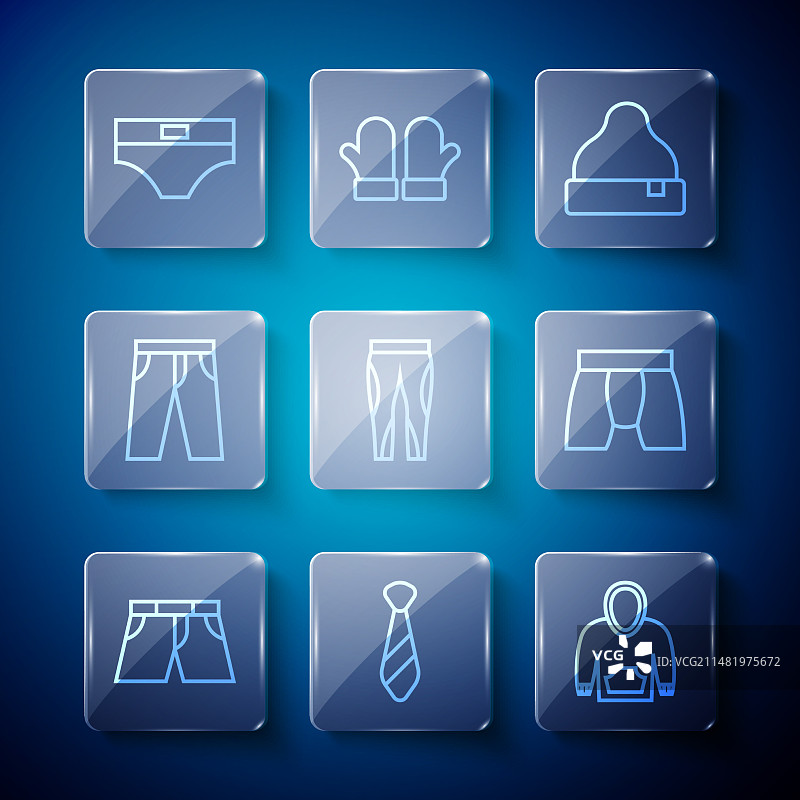 线条图标：裤子、领带、连帽衫与毛线帽图片素材