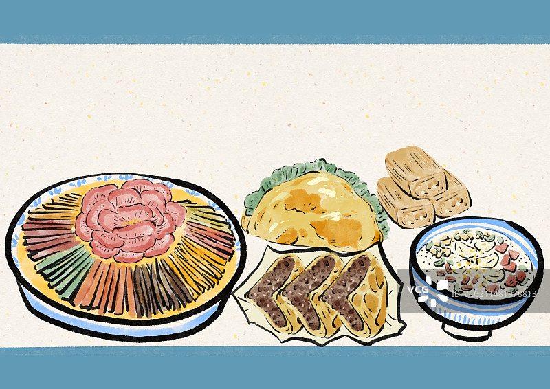 水墨风郑州美食插画图片素材