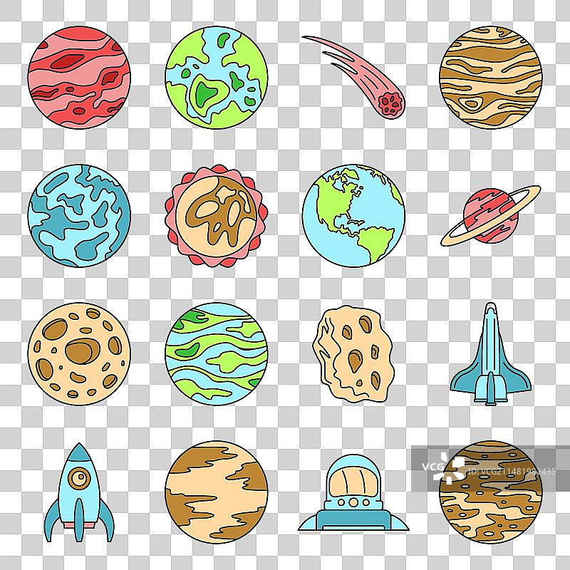 太阳系行星彩色图标集图片素材