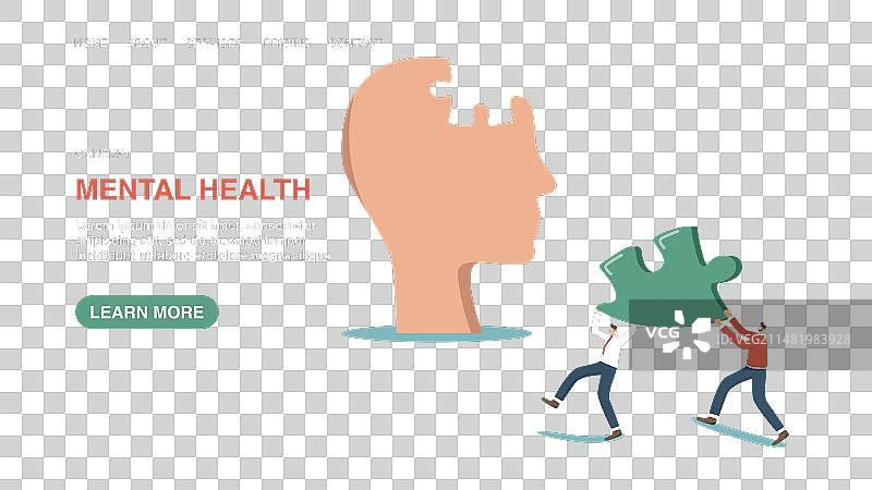 男人将缺失的拼图带到大头网页图片素材