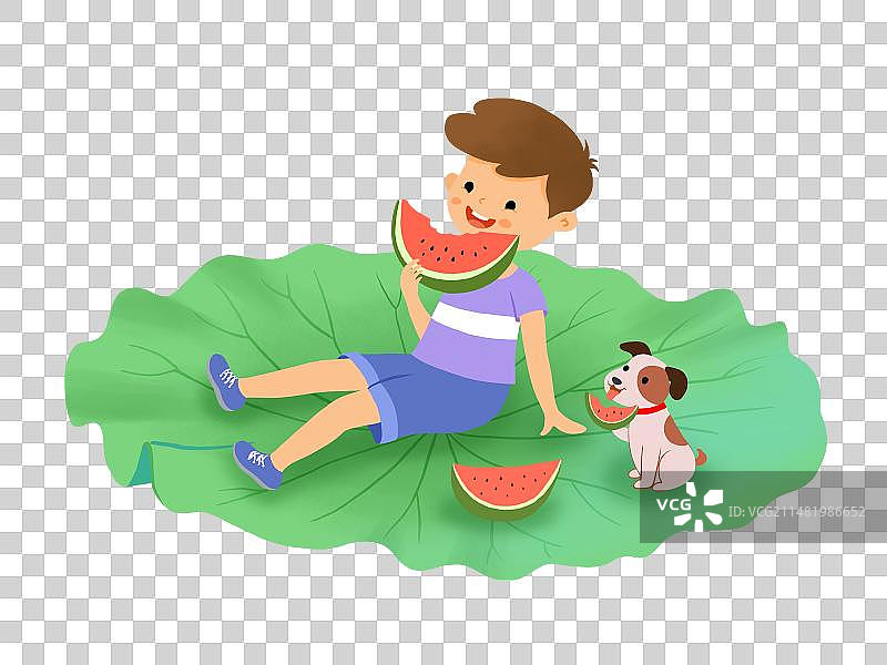 吃西瓜的小男孩图片素材