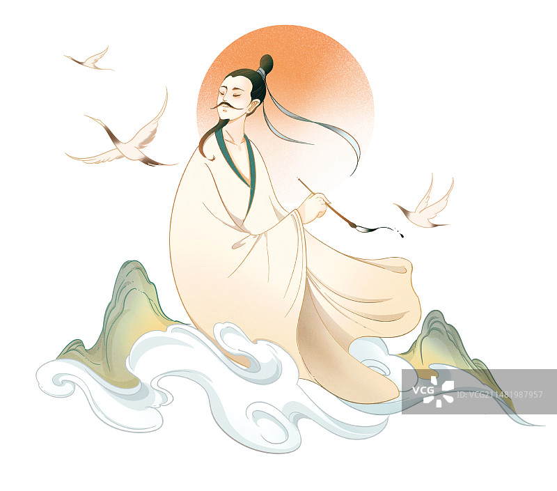 李白插画图片素材