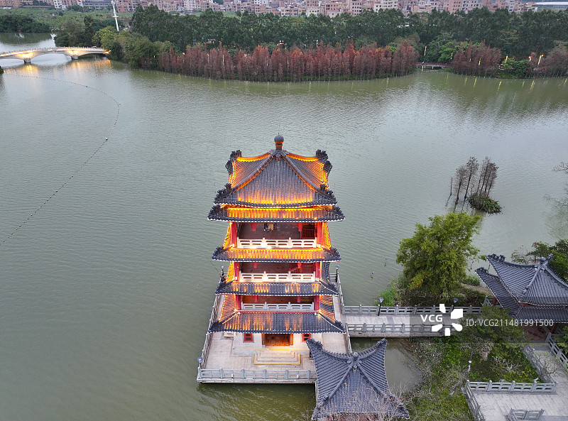 广东省东莞市麻涌镇华阳湖国家湿地公园航拍图片素材