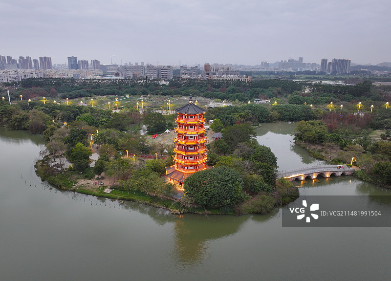 广东省东莞市麻涌镇华阳湖国家湿地公园航拍图片素材