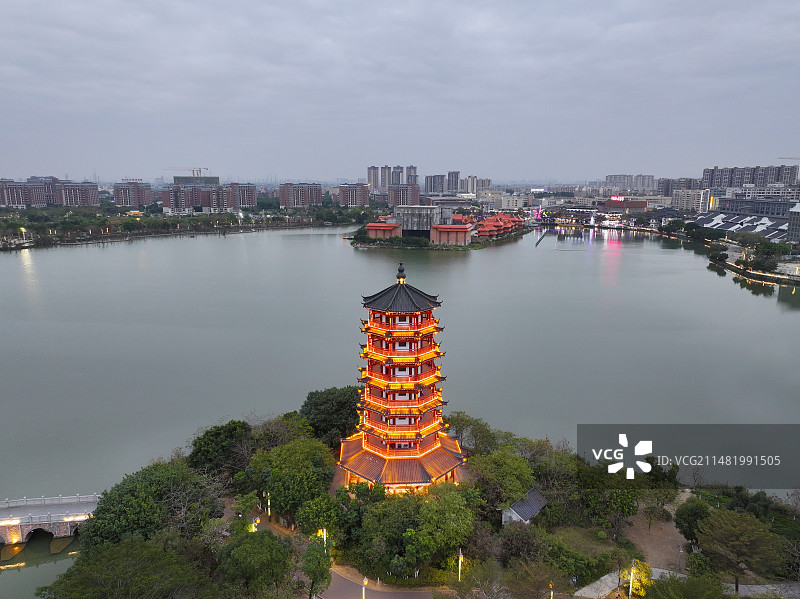 广东省东莞市麻涌镇华阳湖国家湿地公园航拍图片素材