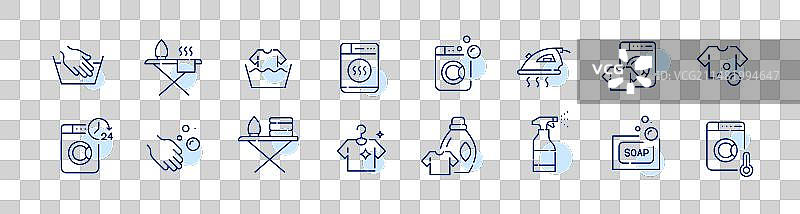手绘洗涤熨烫衣服图标套装图片素材