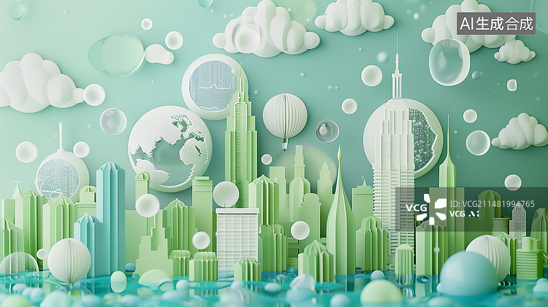 【AI数字艺术】绿色科技能源概念背景海报图片素材