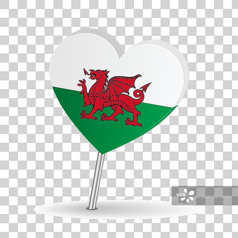 心形地图指针布局威尔士国旗图片素材