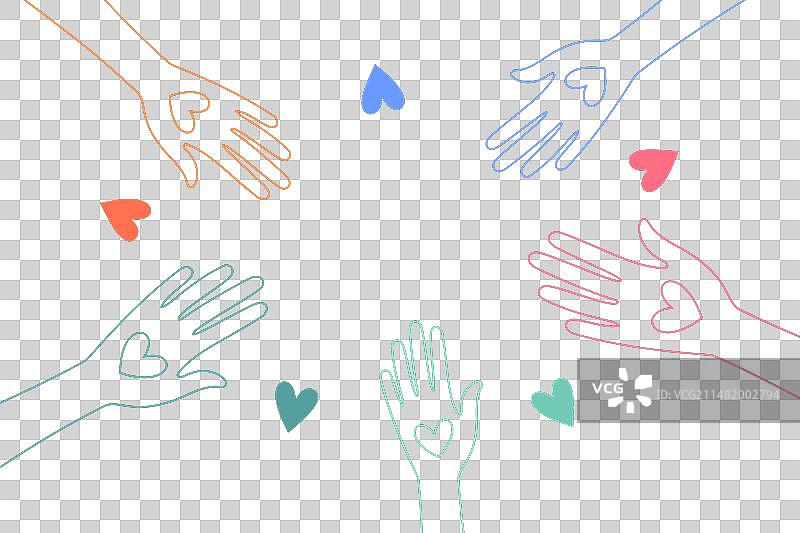 线条风格彩色志愿者手拉手图片素材