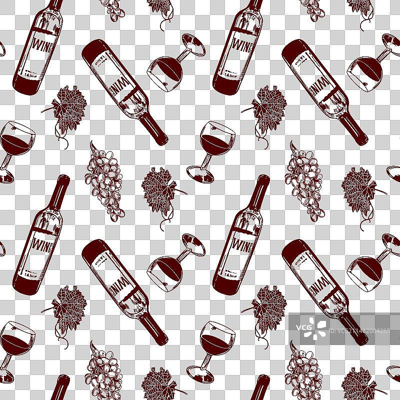 瓶子、红酒杯与葡萄叶图片素材