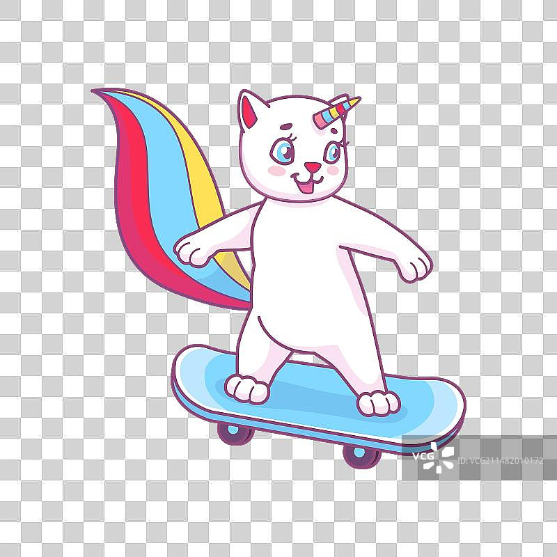 冲浪可爱卡通猫咪滑板图片素材
