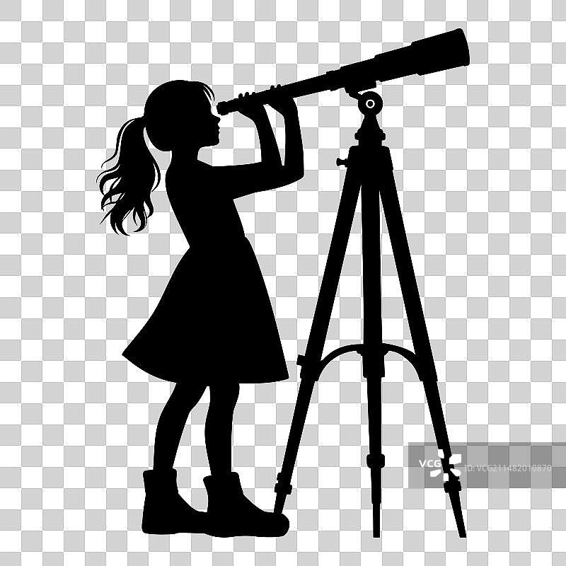 女孩用望远镜观察的轮廓图片素材