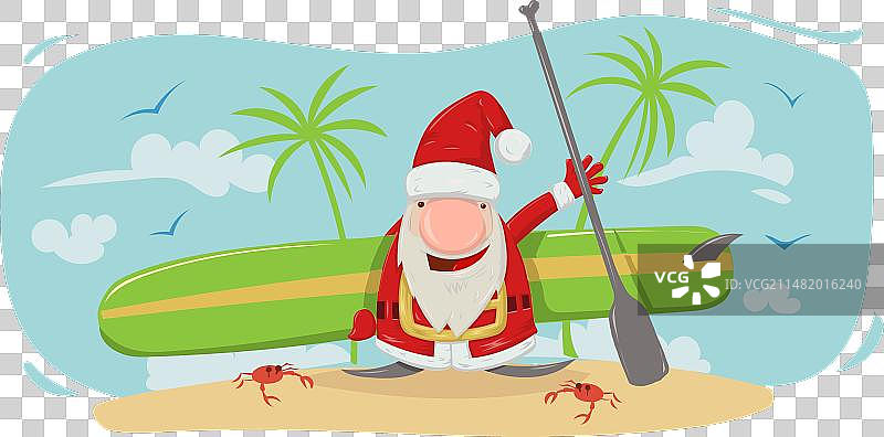 卡通圣诞老人与桨板图片素材