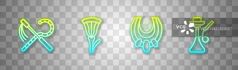 权杖连枷埃及莲花项链线性图标图片素材