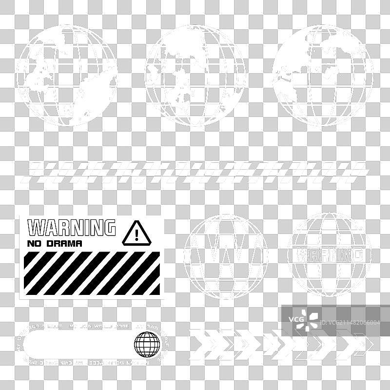 复古未来主义元素地球仪警示标志图片素材