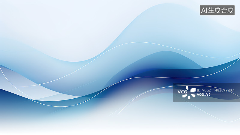 【AI数字艺术】科技背景海报——蓝白色3D流动波纹壁纸图片素材