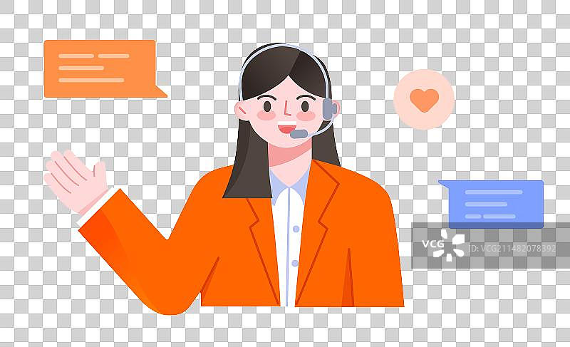 一位年轻的在线客服正在回答问题扁平风插画图片素材