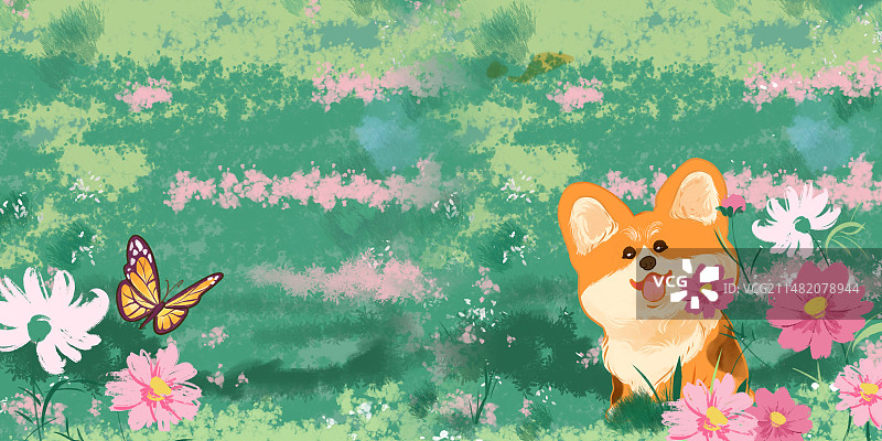 可爱的狗坐在地上图片素材