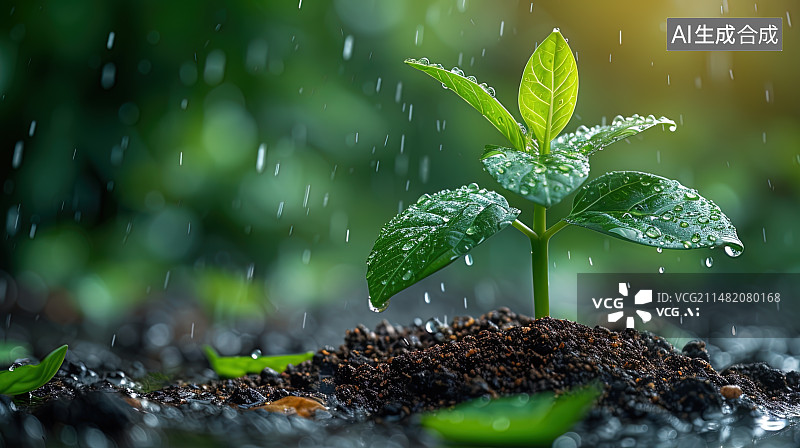 【AI数字艺术】温暖的夕阳下 种子发芽图片素材