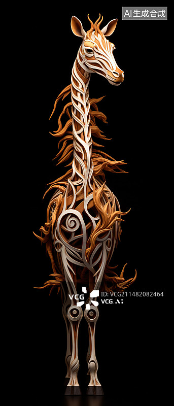 【AI数字艺术】黑色背景下金色斑马的特写镜头图片素材