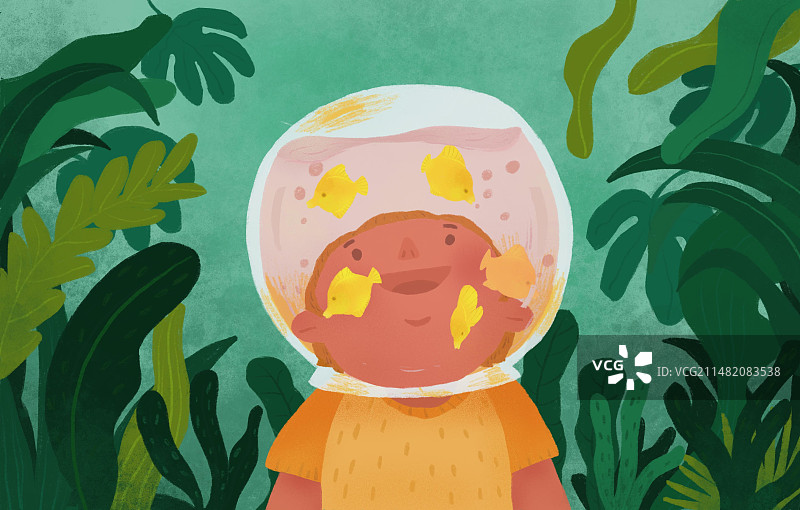 童真男孩的海洋世界插画图片素材