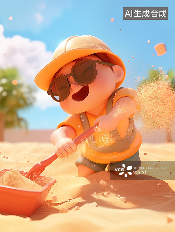 【AI数字艺术】在铲沙子的小工人图片素材
